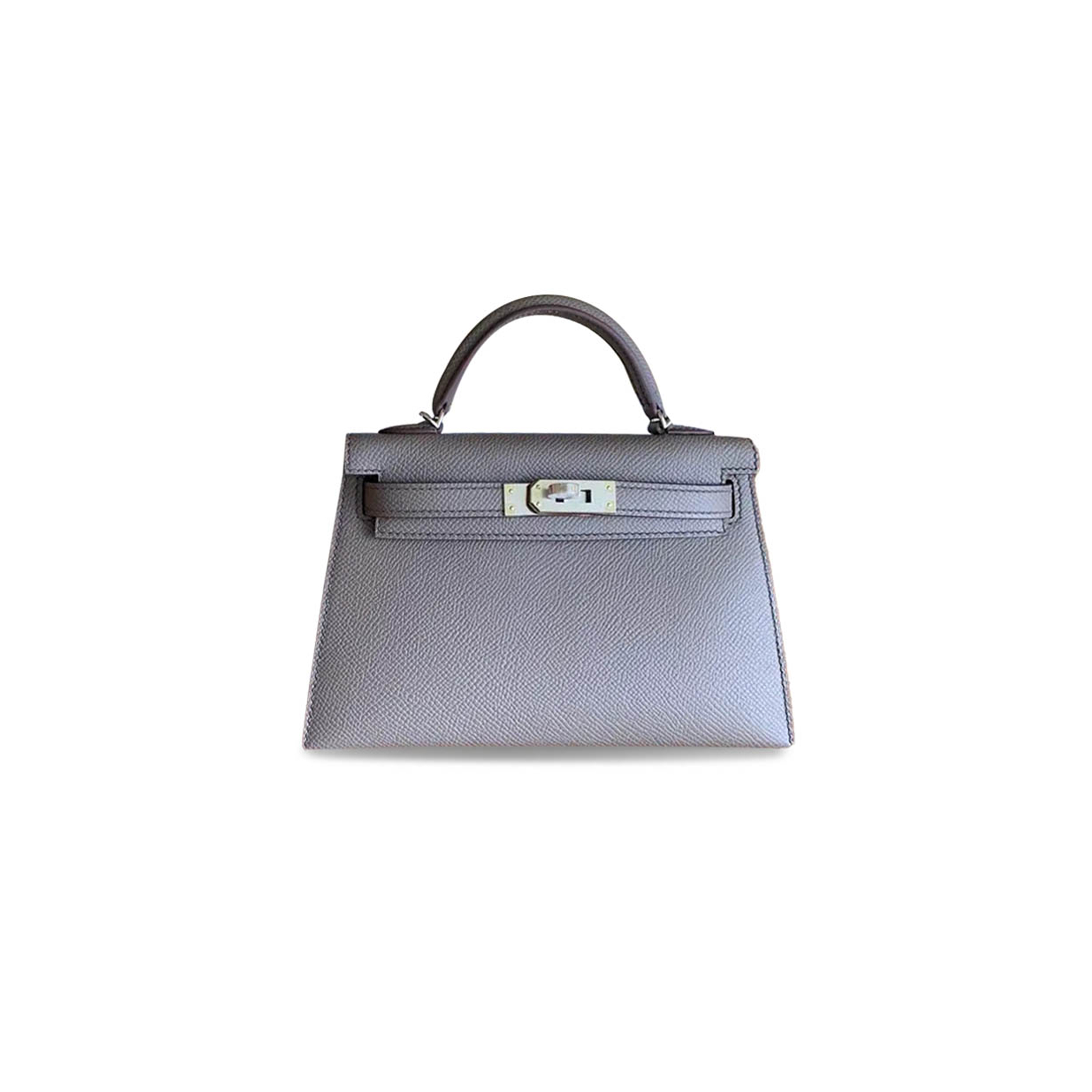 HERMÈS MASTER MINI KELLY II EPSOM 8F PEWTER GRAY SILVER BUCKLE (19*12*5.5cm) 